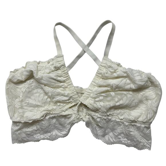 AERIE Ivory Sunflower Lace Unpadded Bralette Size XL Racerback Keyhole Front - Picture 1 of 6